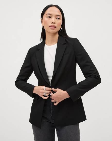 Black One-Button Wool-Blend Blazer