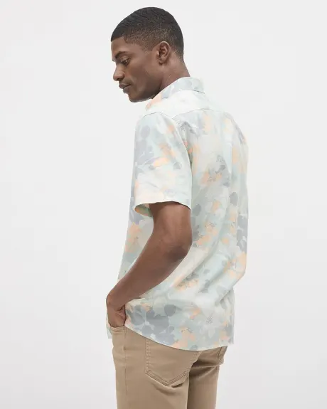 Short-Sleeve Linen-Blend Shirt with Floral Print