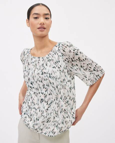 Blouse Popover à Manches Courtes et Encolure Bateau