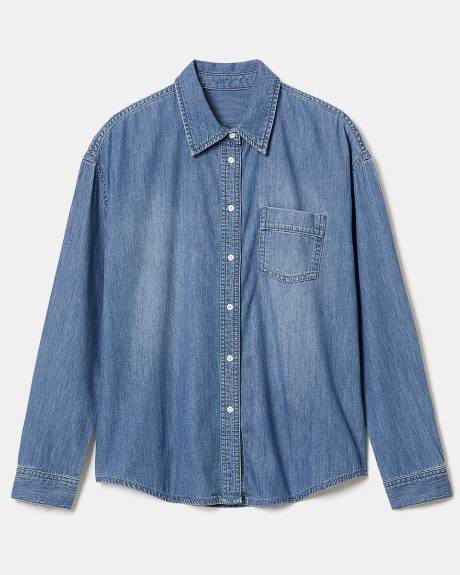 Blouse Boutonnée en Denim avec Détails Brodés