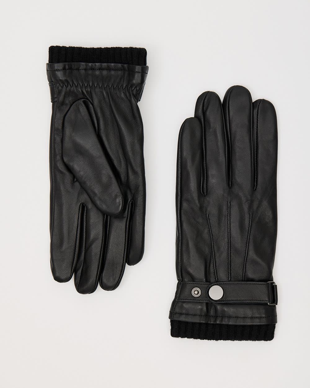 Gants en Cuir avec Sangle Boutonnée