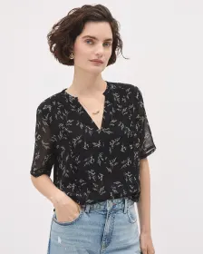 Blouse Popover à Manches Courtes et Col V