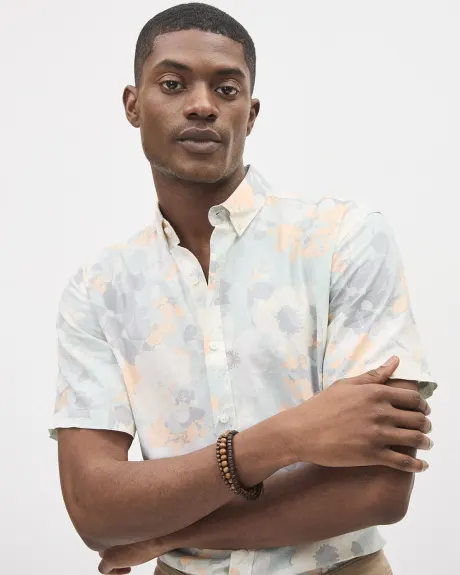 Short-Sleeve Linen-Blend Shirt with Floral Print