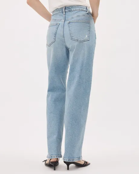 Light-Wash High-Waisted Straight-Leg Ripped Jeans