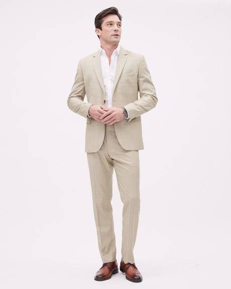 Pantalon de Complet Beige à Carreaux à Coupe Ajustée