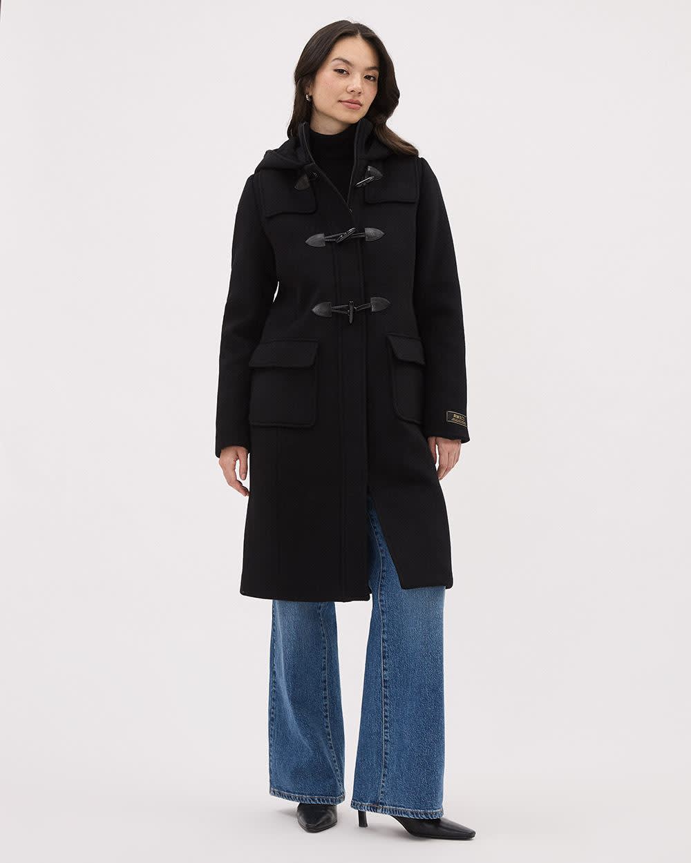 Hooded Wool Coat with Toggle Closure