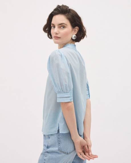 Blouse Popover en Gaze à Manches Courtes Bouffantes