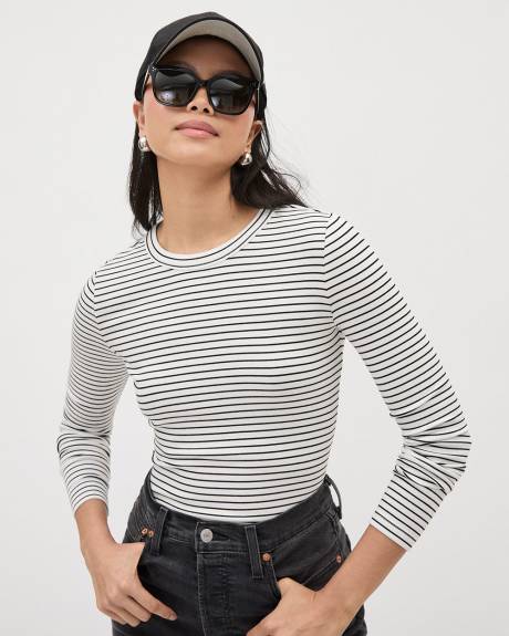 Striped Long-Sleeve Crew-Neck Fitted Tee