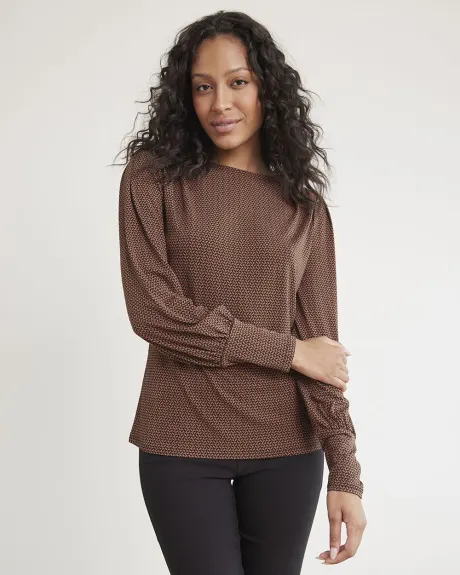 Crew-Neck Top with Long Puffy Sleeves