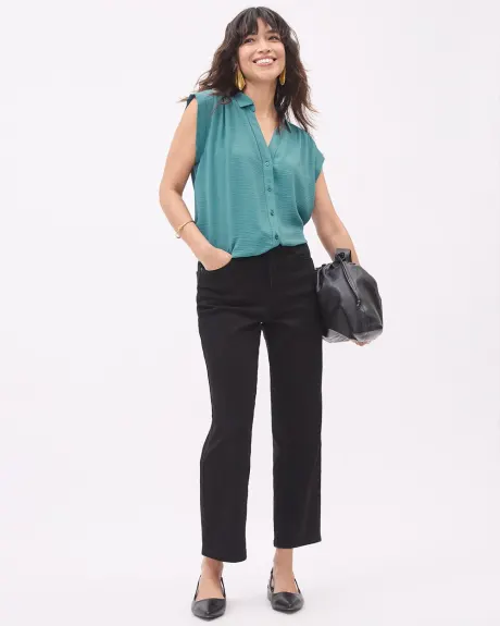 Extended-Sleeve Buttoned-Down Fluid Blouse with Shirt Collar