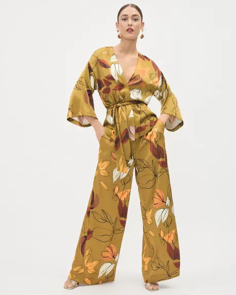 Blouse Kimono à Manches 3/4 à Motif Floral