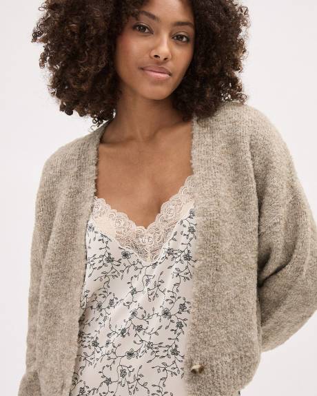 Long-Sleeve Buttoned-Down Bouclé Cardigan