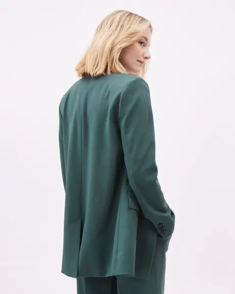 Dark Green Double-Breasted Loose Blazer