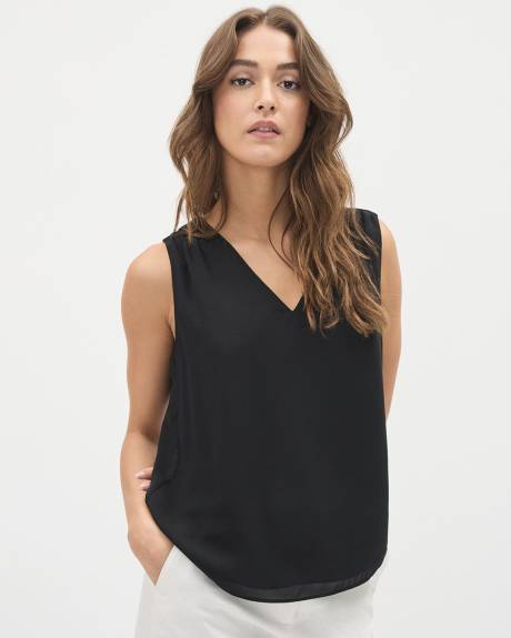 Silky Crepe Shirred V-Neck Cami