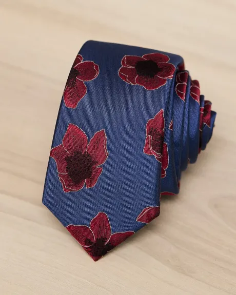 Cravate Étroite à Motif Floral Saillant