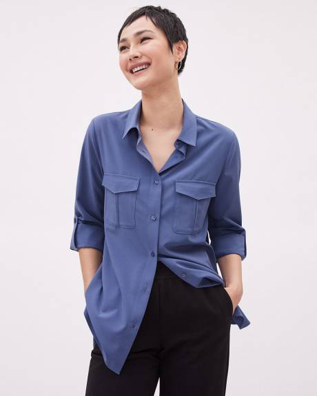 Long-Sleeve Buttoned-Down Blouse with Utility Pockets