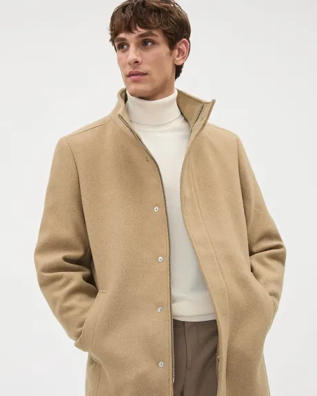 Classic Solid Mock-Neck Wool Coat with Dickey