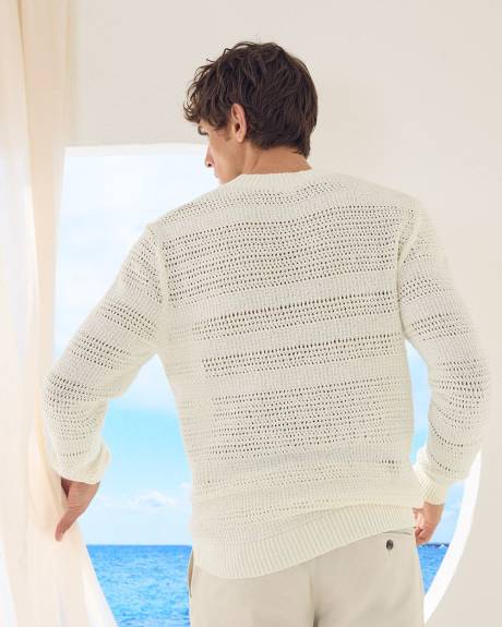 Long-Sleeve Crew-Neck Sweater with Open Stitches