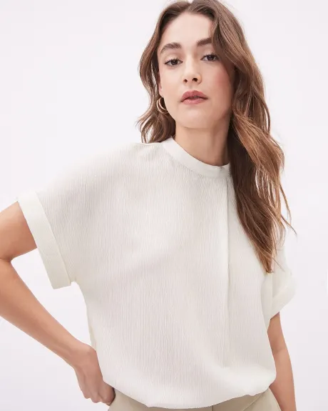 Extended-Sleeve Textured Tencel Blouse