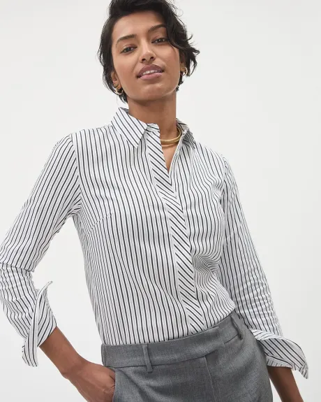 Long-Sleeve Buttoned-Down Striped Poplin Blouse