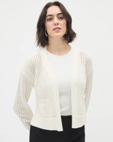 Long-Sleeve Cropped Open Cardigan with Fancy Stitches