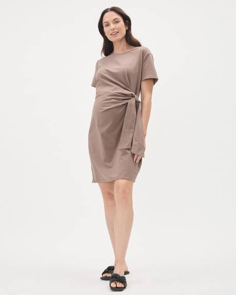 Crew-Neck Short Sleeve Dress with Front Tie - Thyme Maternity