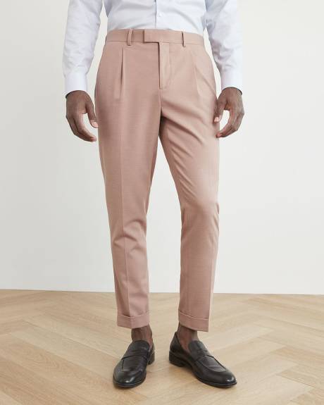 Pantalon de Complet Rose à Jambe Fuselée Plissée