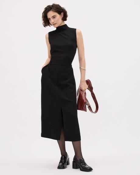 Black Sleeveless Mock-Neck Midi Dress