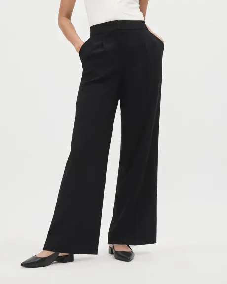 Pantalon en Crêpe Noir à Jambe Large et Taille Haute