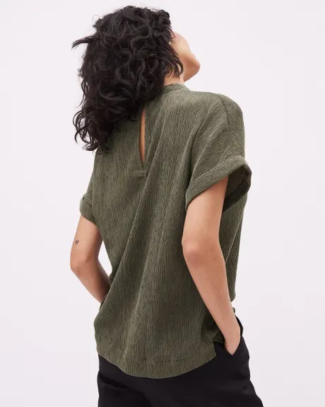 Extended-Sleeve Textured Tencel Blouse