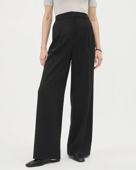 Pantalon Noir à Jambe Large et Taille Haute