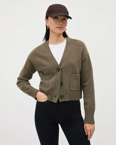 Cropped Boxy Cardigan with Pockets