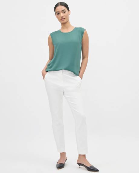 Solid Cap-Sleeve Crew-Neck Silky Crepe Blouse