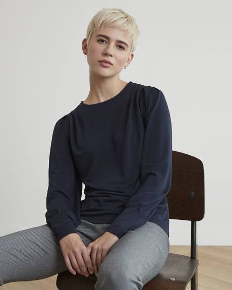 Crew-Neck Top with Long Puffy Sleeves