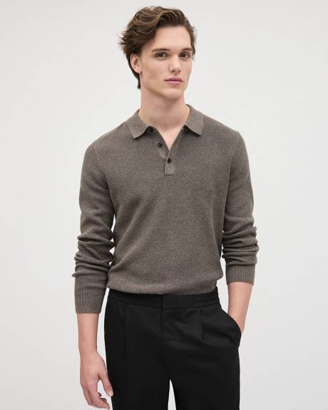 Cotton Long-Sleeve Polo Sweater