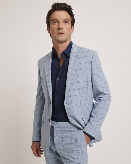 Slim-Fit Blue Checkered Suit Blazer