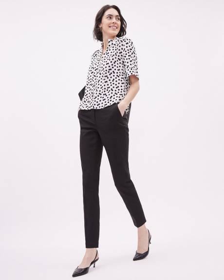 Short-Sleeve Buttoned-Down Satin Blouse