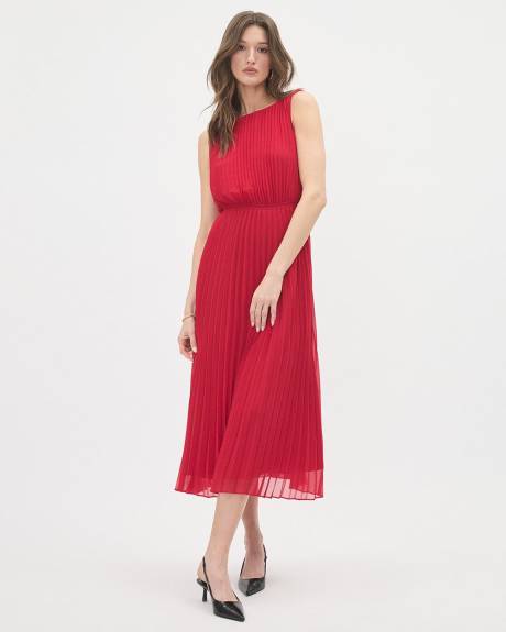 Robe Midi Plissée Sans Manches