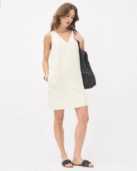 Sleeveless V-Neck Linen Shift Dress