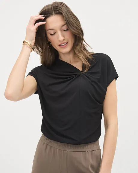 Extended-Sleeve Crew-Neck Tee with Twisted Detail