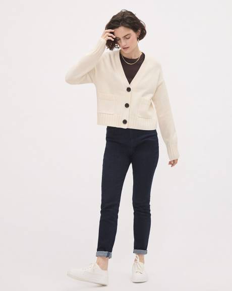 Cropped Boxy Cardigan with Pockets