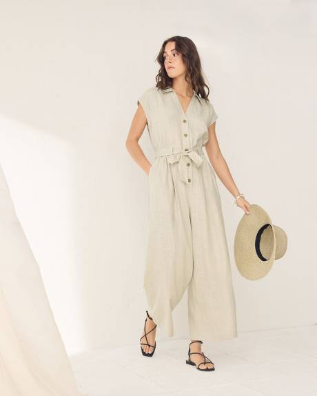 Sleeveless Wide-Leg Linen-Blend Jumpsuit