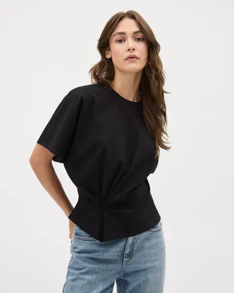 Short-Sleeve Crew-Neck Tee with Pleated Detail