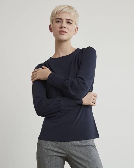 Crew-Neck Top with Long Puffy Sleeves