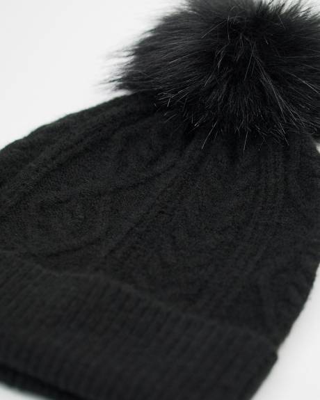 Cable-Knit Beanie with Pompom