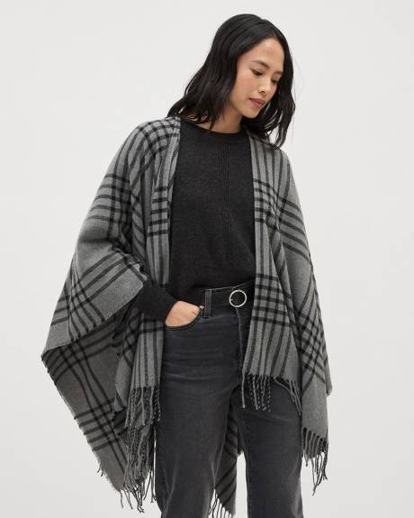 Poncho Carreauté à Frange