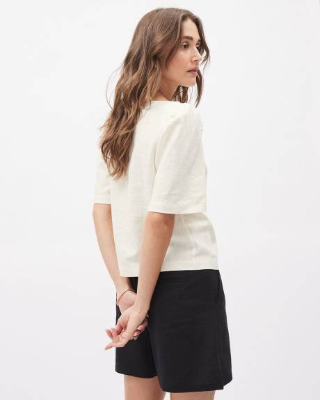 Blouse Popover en Lin à Manches Courtes