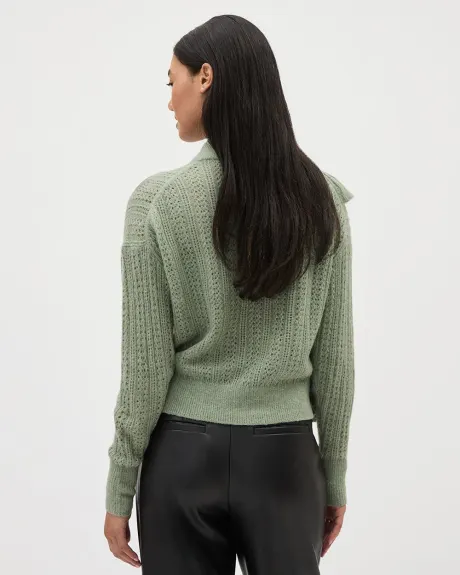 Long-Sleeve Crew-Neck Sweater with Ruffles at Front