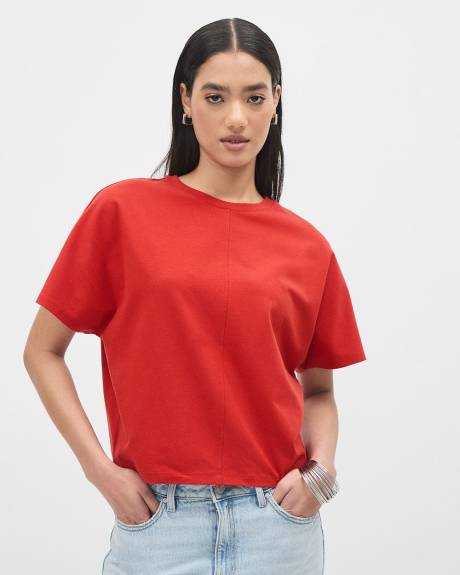 Short-Dolman-Sleeve Crew-Neck Cotton Tee