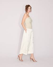 Satin Ultra-High-Rise A-Line Midi Skirt with Gems